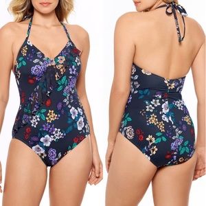 Time and Tru Women's Plus Size Rooting For You One Piece Swimsuit 2X